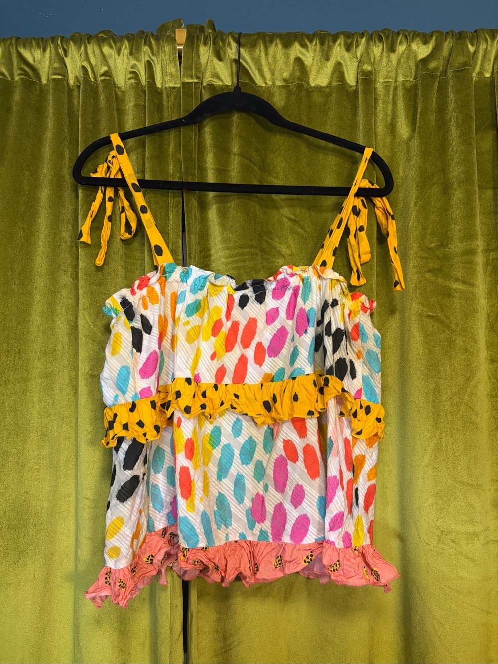Anthropologie Conditions Apply Colorful Leopard Ruffle Tie Strap Top Small $118 - Picture 8 of 8